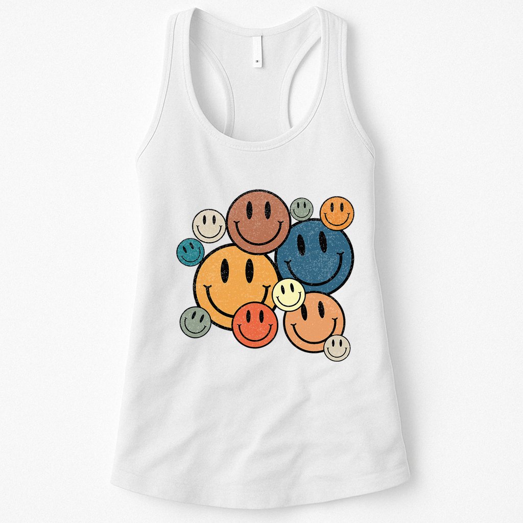 70s Retro Smile Face Cute Happy Peace Womens Tank Top