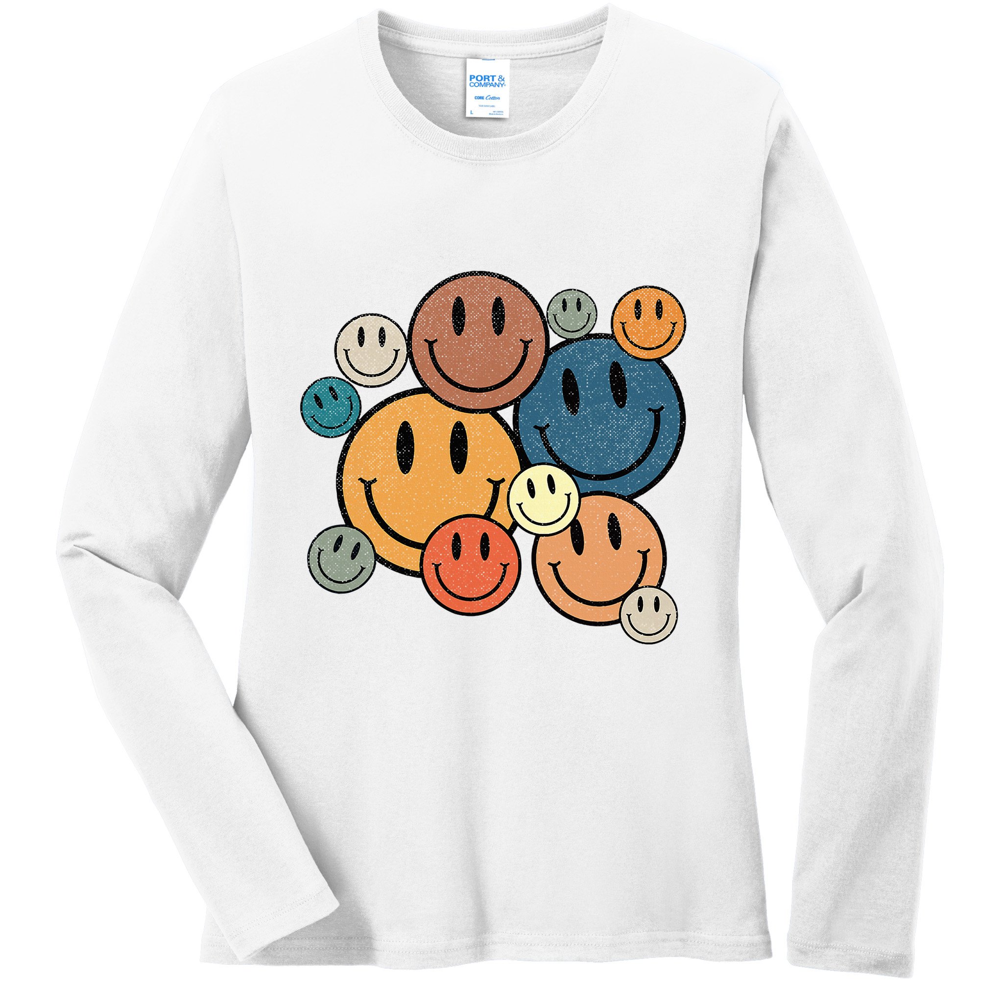 70s Retro Smile Face Cute Happy Peace Ladies Long Sleeve Shirt