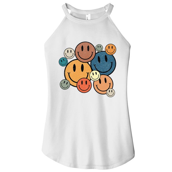 70s Retro Smile Face Cute Happy Peace Women's Perfect Tri Rocker Tank