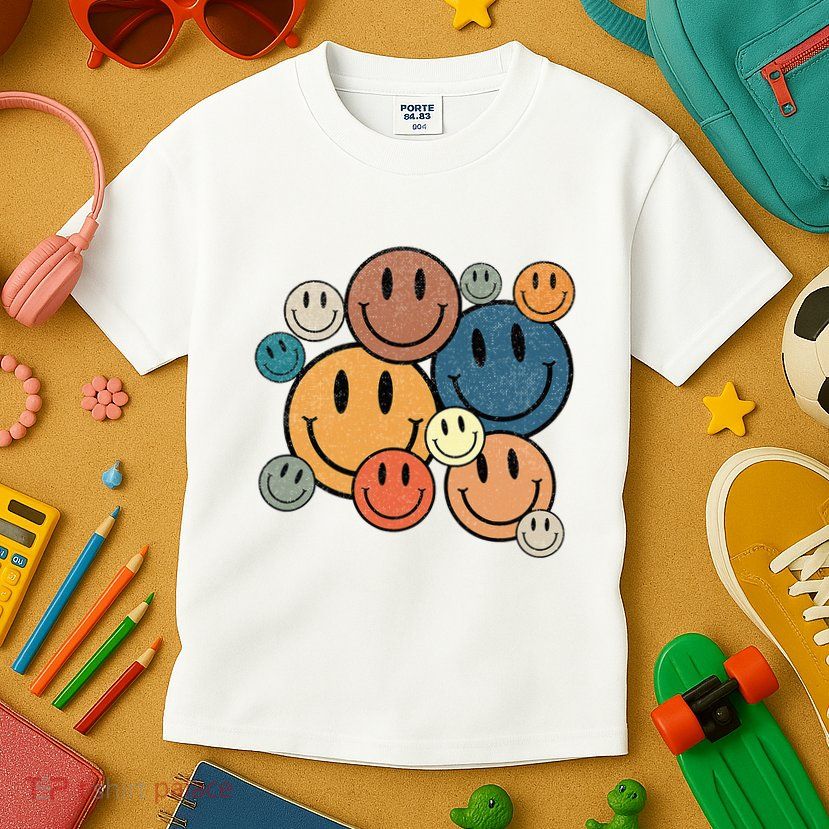 70s Retro Smile Face Cute Happy Peace Kids T-Shirt