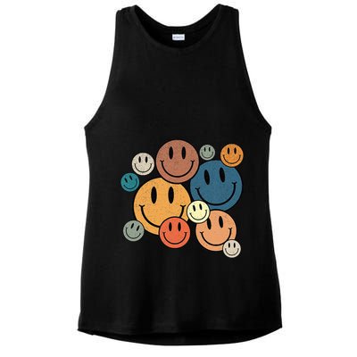 70s Retro Smile Face Cute Happy Peace Smiling Face Ladies PosiCharge Tri-Blend Wicking Tank