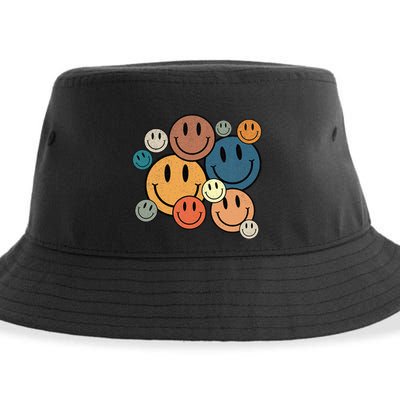 70s Retro Smile Face Cute Happy Peace Smiling Face Sustainable Bucket Hat