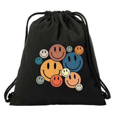 70s Retro Smile Face Cute Happy Peace Smiling Face Drawstring Bag