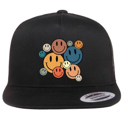 70s Retro Smile Face Cute Happy Peace Smiling Face Flatbill Hat