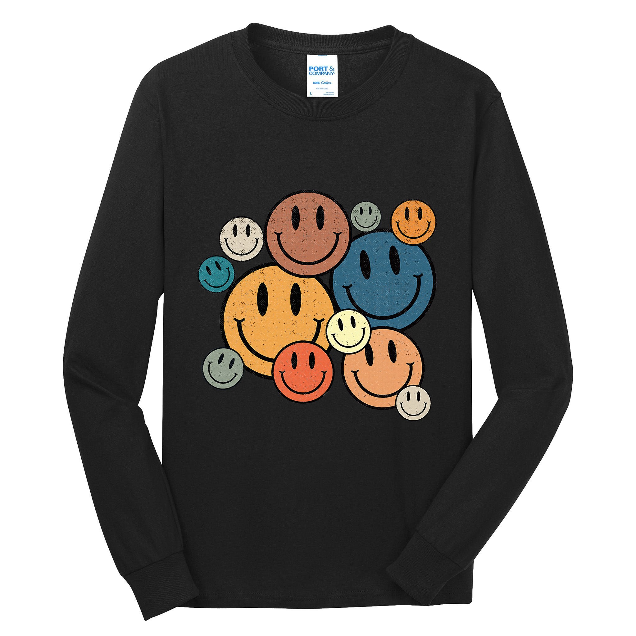 70s Retro Smile Face Cute Happy Peace Smiling Face Tall Long Sleeve T-Shirt