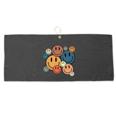 70s Retro Smile Face Cute Happy Peace Smiling Face Large Microfiber Waffle Golf Towel
