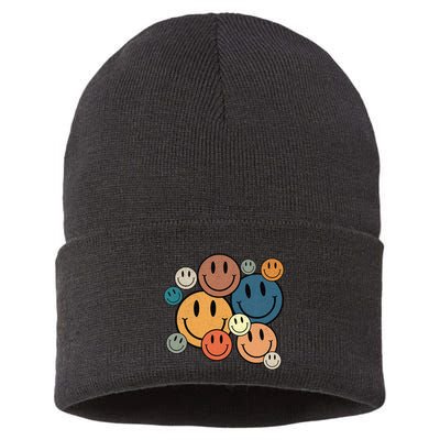 70s Retro Smile Face Cute Happy Peace Smiling Face Sustainable Knit Beanie