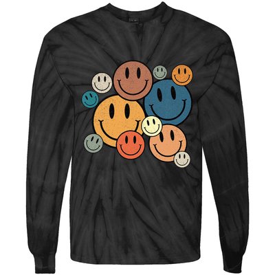 70s Retro Smile Face Cute Happy Peace Smiling Face Tie-Dye Long Sleeve Shirt
