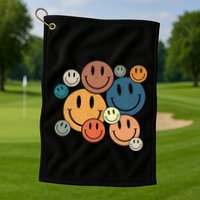 70s Retro Smile Face Cute Happy Peace Smiling Face Golf Towel