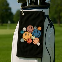 70s Retro Smile Face Cute Happy Peace Smiling Face Golf Towel