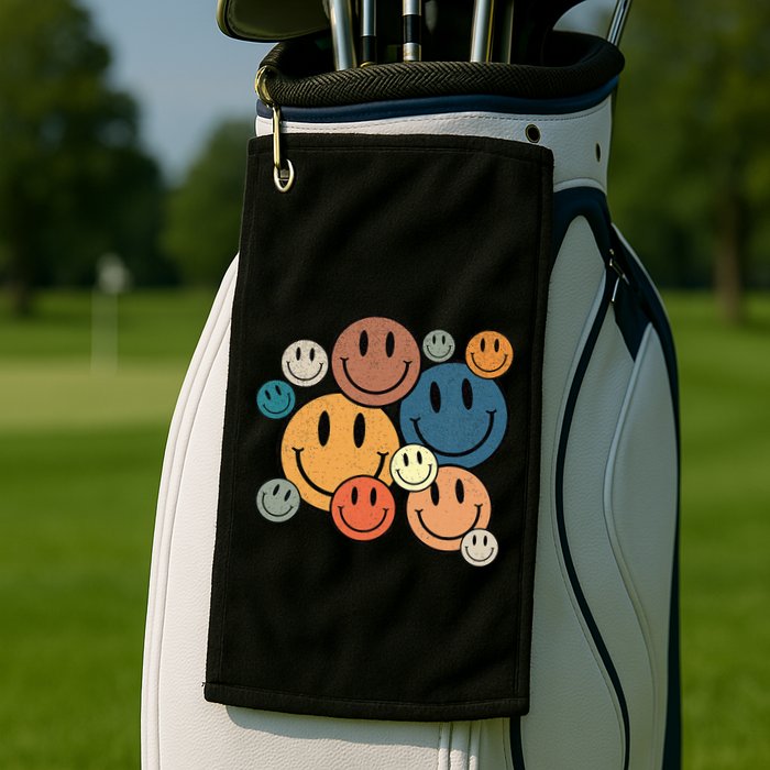 70s Retro Smile Face Cute Happy Peace Smiling Face Golf Towel