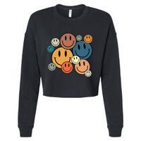 70s Retro Smile Face Cute Happy Peace Smiling Face Cropped Pullover Crew