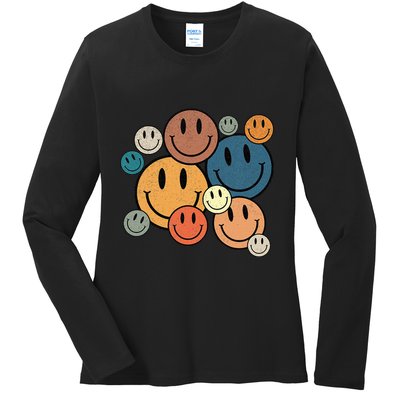 70s Retro Smile Face Cute Happy Peace Smiling Face Ladies Long Sleeve Shirt