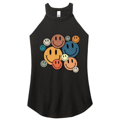 70s Retro Smile Face Cute Happy Peace Smiling Face Women's Perfect Tri Rocker Tank