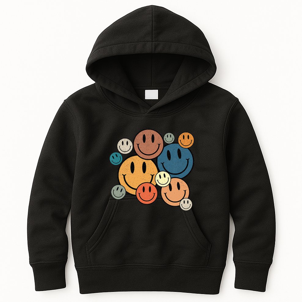 70s Retro Smile Face Cute Happy Peace Smiling Face Kids Hoodie