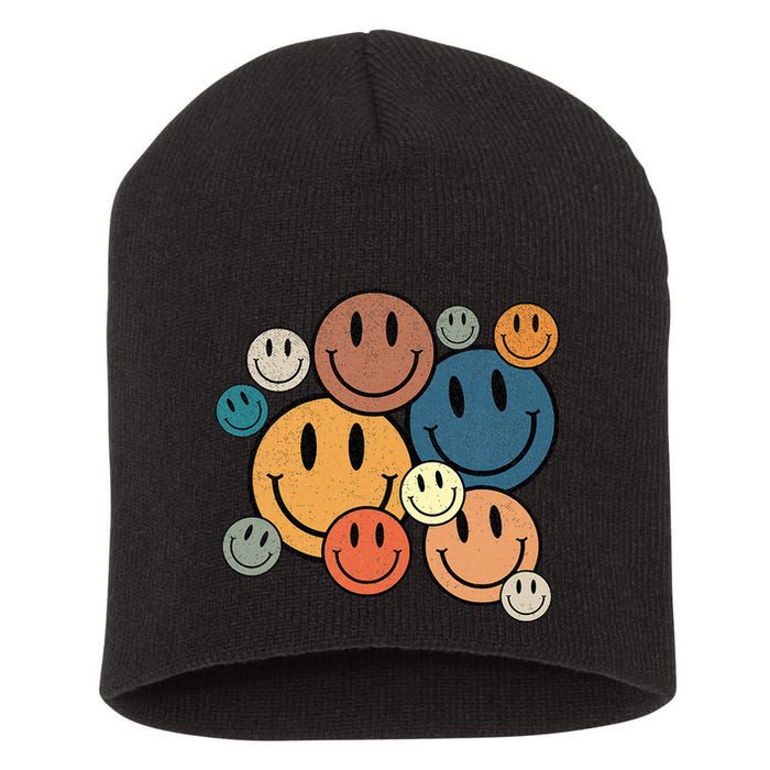 70s Retro Smile Face Cute Happy Peace Smiling Face Short Acrylic Beanie