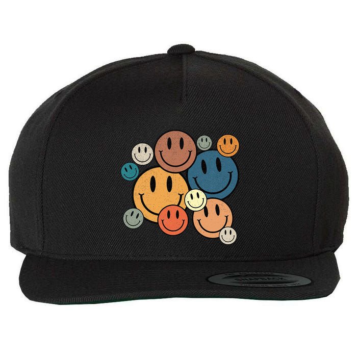 70s Retro Smile Face Cute Happy Peace Smiling Face Wool Snapback Cap