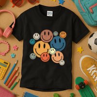 70s Retro Smile Face Cute Happy Peace Smiling Face Kids T-Shirt