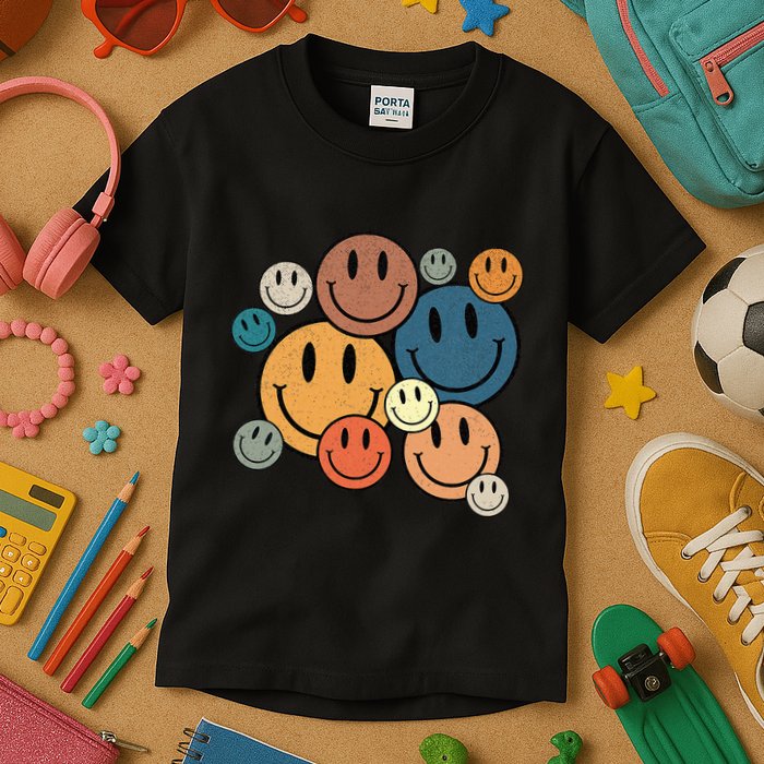 70s Retro Smile Face Cute Happy Peace Smiling Face Kids T-Shirt