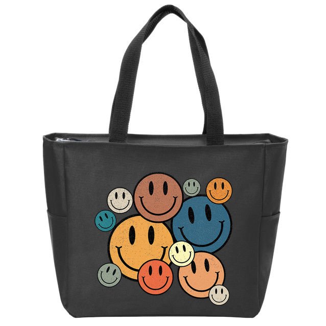 70s Retro Smile Face Cute Happy Peace Smiling Face Zip Tote Bag
