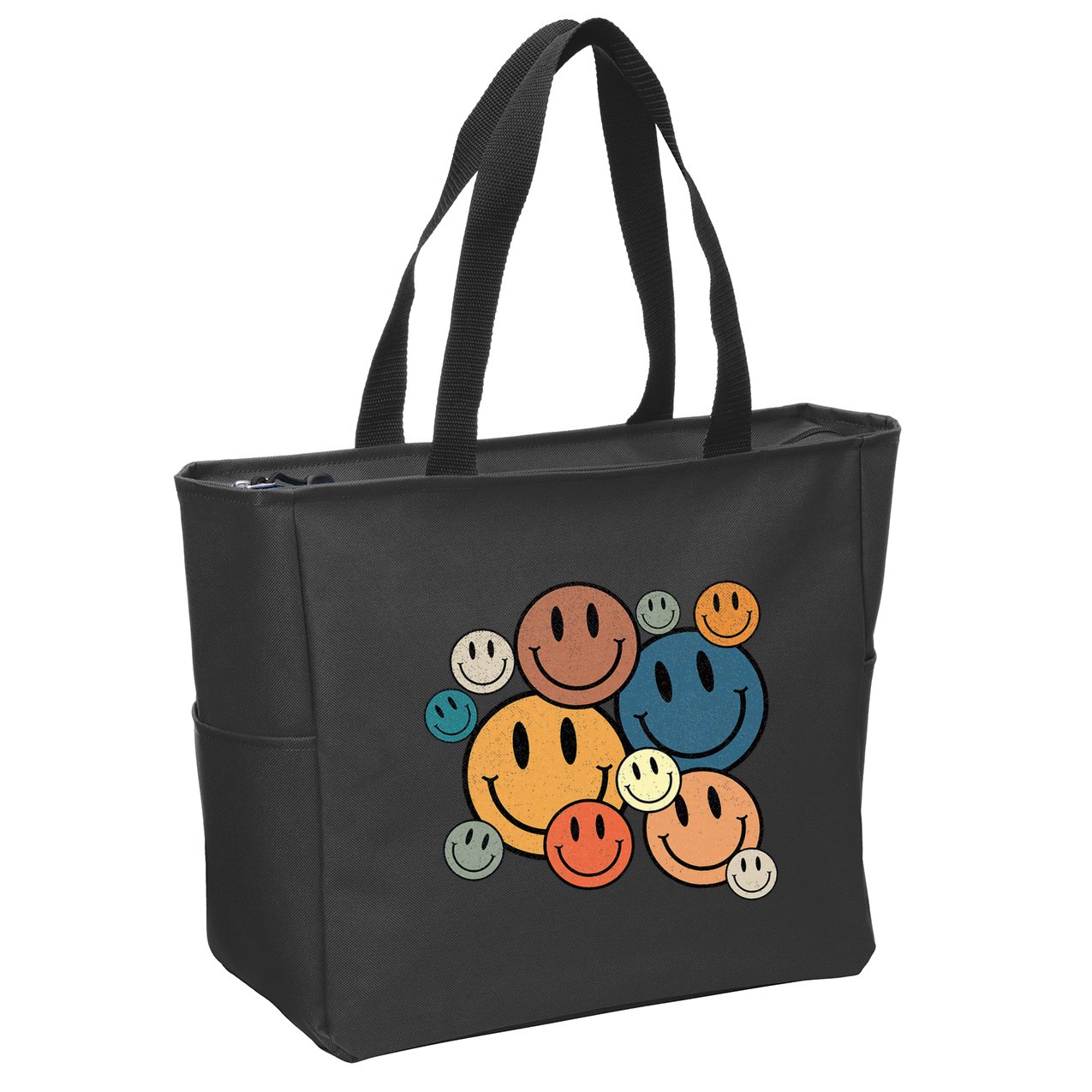 70s Retro Smile Face Cute Happy Peace Smiling Face Zip Tote Bag
