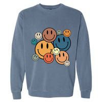 70s Retro Smile Face Cute Happy Peace Smiling Face Garment-Dyed Sweatshirt