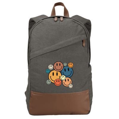 70s Retro Smile Face Cute Happy Peace Smiling Face Cotton Canvas Backpack