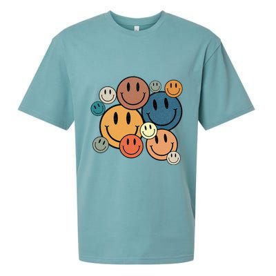 70s Retro Smile Face Cute Happy Peace Smiling Face Sueded Cloud Jersey T-Shirt