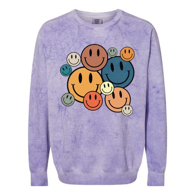 70s Retro Smile Face Cute Happy Peace Smiling Face Colorblast Crewneck Sweatshirt