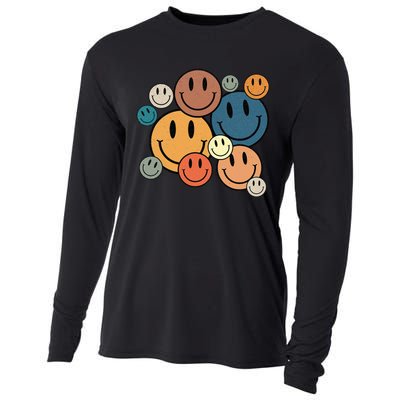 70s Retro Smile Face Cute Happy Peace Smiling Face Cooling Performance Long Sleeve Crew