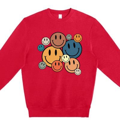 70s Retro Smile Face Cute Happy Peace Smiling Face Premium Crewneck Sweatshirt