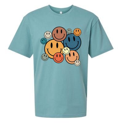 70s Retro Smile Face Cute Happy Peace Smiling Face Sueded Cloud Jersey T-Shirt