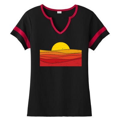 70s Retro Vintage Sunset Ladies Halftime Notch Neck Tee