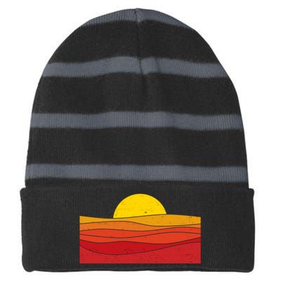 70s Retro Vintage Sunset Striped Beanie with Solid Band