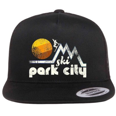 70s Style Ski Park City Utah Flat Bill Trucker Hat