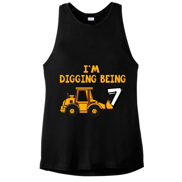 7th Birthday I'm Digging Being Seven Ladies PosiCharge Tri-Blend Wicking Tank