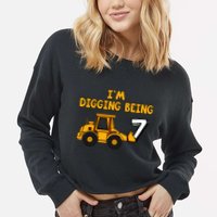 7th Birthday I'm Digging Being Seven Cropped Pullover Crew