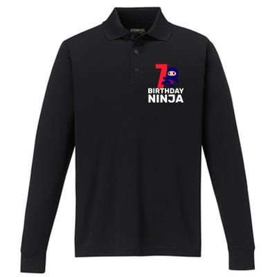 7th Birthday Ninja Performance Long Sleeve Polo