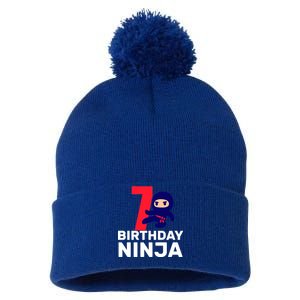 7th Birthday Ninja Pom Pom 12in Knit Beanie