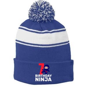 7th Birthday Ninja Stripe Pom Pom Beanie