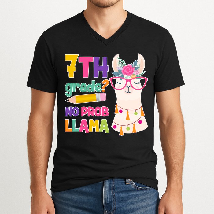 7th Grade? No Prob Llama V-Neck T-Shirt