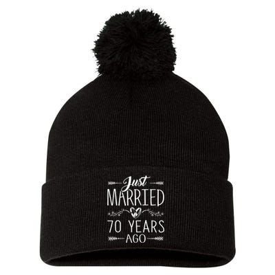 70th Wedding Anniversary 70 Years Marriage Matching Pom Pom 12in Knit Beanie