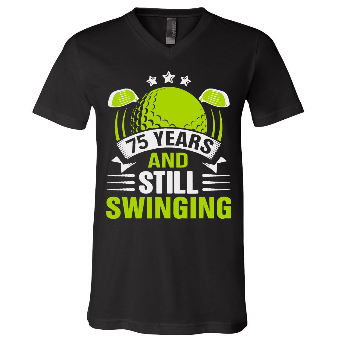 75 Years And Still Swinging 75th Birthday Golf V-Neck T-Shirt