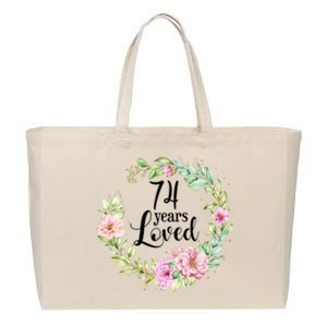 74 Years Loved 74 Year Old Women Floral 74th Birthday Gift Cotton Canvas Jumbo Tote