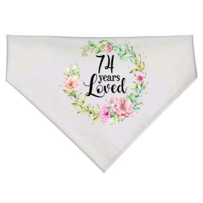 74 Years Loved 74 Year Old Women Floral 74th Birthday Gift USA-Made Doggie Bandana