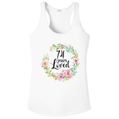 74 Years Loved 74 Year Old Women Floral 74th Birthday Gift Ladies PosiCharge Competitor Racerback Tank