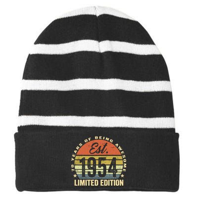 70 Years Of Being Awesome Est 1954 Limited Edition Striped Beanie with Solid Band