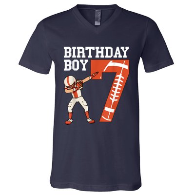 7 Years Old Boy Football Player 7th Football Birthday Boys V-Neck T-Shirt