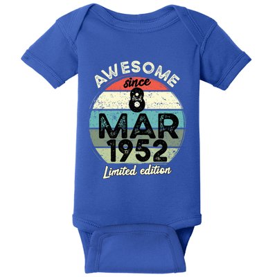 70 Year Old Birthday Gift 8 March 1952 70th Birthday Cute Gift Baby Bodysuit