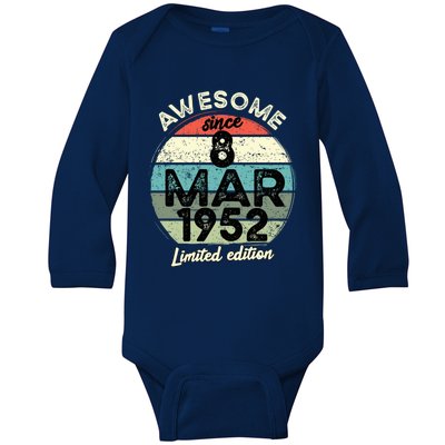 70 Year Old Birthday Gift 8 March 1952 70th Birthday Cute Gift Baby Long Sleeve Bodysuit